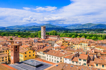 Fototapeta premium Lucca,Tuscany, Italy. Aerial view of the town.