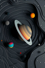 A dark gray background with the planets