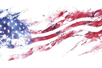 Red and blue brush strokes forming the American flag on a white background in the clip art style