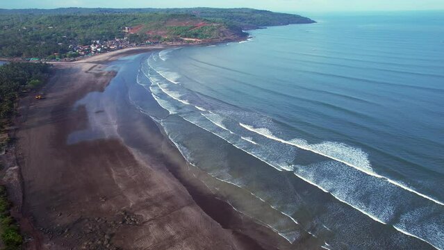 Aerial footage of Ladghar beach at Dapoli, located 200 kms from Pune on the West Coast of Maharashtra India.