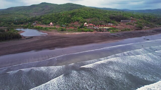 Aerial footage of Ladghar beach at Dapoli, located 200 kms from Pune on the West Coast of Maharashtra India.