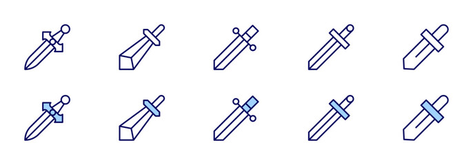 Sword icons. Duotone style. Line style. Editable stroke. Vector illustration, sword, swords, dagger,  knife.