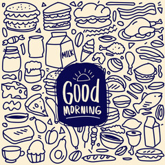 Sets of Food Doodles, Vector fast food pattern.