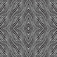 Vector ikat seamless pattern from black and white wavy stripes, zebra skin prints 