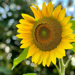 
In this vibrant close-up of a sunflower, the golden petals unfurl with a symphony of radiant yellows and oranges, each petal delicately tracing the sun's path across the sky. 