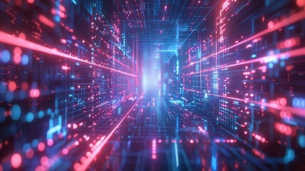 Obraz premium High-tech encryption keys hover in a dense, neon-lit data scape