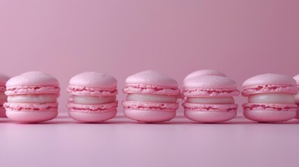 Macarons displayed against a backdrop of pink color