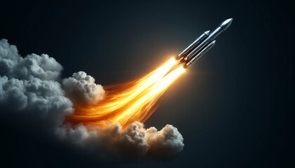 Rocket Launch with Fiery Thrusters