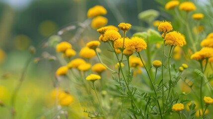 Obraz premium Blooming tansy Tanacetum vulgare during the summertime
