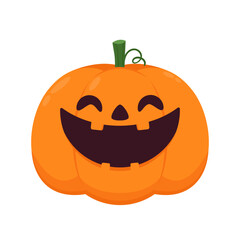 Fototapeta premium Pumpkin head set. Cute and scary Halloween pumpkin monster set. Holidays cartoon character in flat style collection.