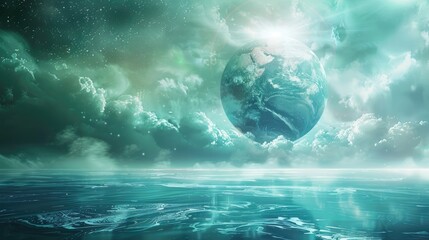 Abstract portrayal of the future world's values, offering ample space for text in the middle