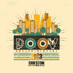 Obraz premium 2d vector illustration art Retro music guitar with trees with colorful background, Summer t shirt 