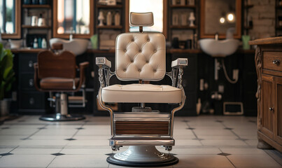 Barbershop. Interior of a stylish beauty salon, barbershop in dark brown colors. barber shop interior, for haircuts, hairdresser's workplace.