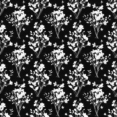 Seamless pattern with white bouquets flowers and leaf, floral background, repeat texture hand drawing. Perfectly for wrapping paper, wallpaper, fabric, texture and other printing.