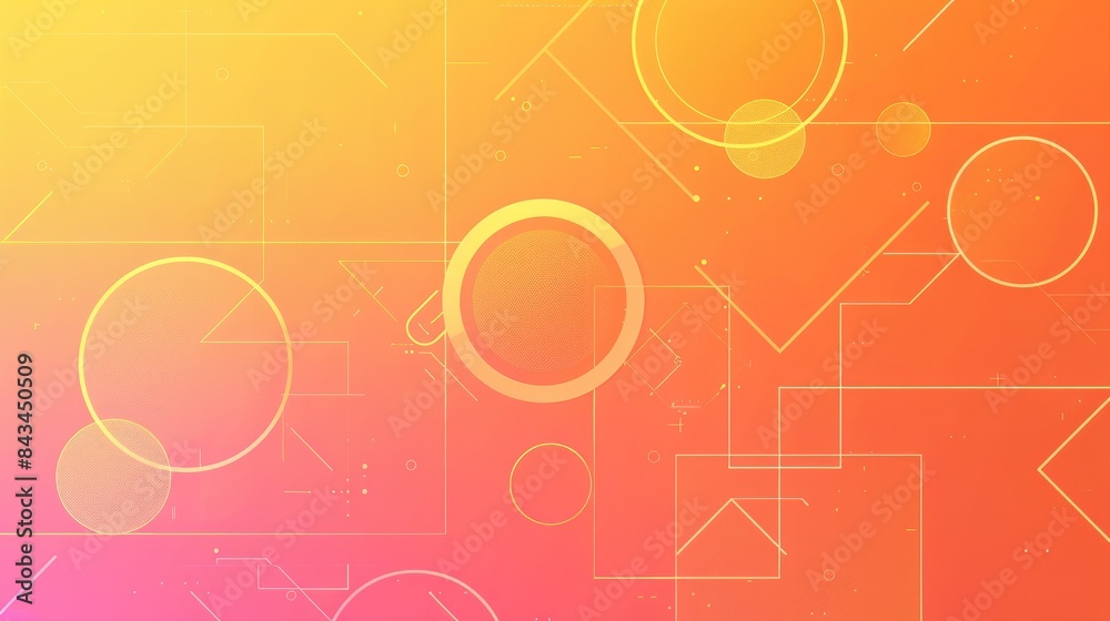 Poster dynamic gradient geometric background with circles and squares, providing a central area for adding 