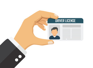 Hand holding driver license icon in flat style. Id card vector illustration on isolated background. Person document sign business concept.