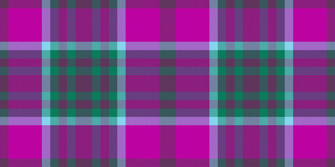 Royalty tartan texture seamless, multicolored plaid pattern fabric. British vector textile background check in magenta and teal colors.