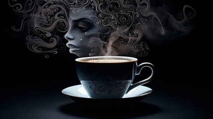 A cup of cappuccino with smoke 