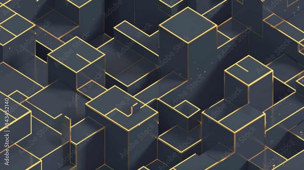 Poster elegant isometric pattern with subtle 3d effects, featuring an open space for text in the top left c