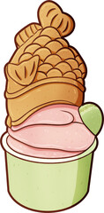 Taiyaki Strawberry Ice Cream Illustration