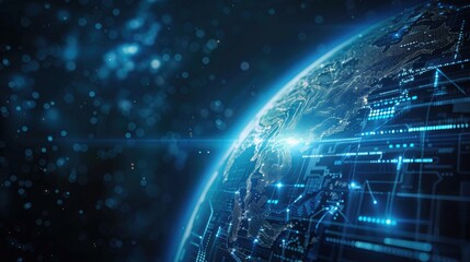 Obraz premium Enigmatic futuristic backdrop embodying the ethos of the future globe, with a clear area for text on the right side