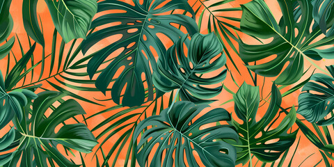 Tropical leaves hand drawn seamless pattern Botanic Tropical leaves background 