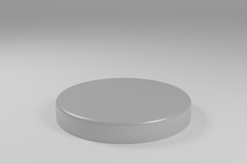 Podium in grey pearl color. Mock up scene to show products. Showcase, shopfront, display case. 3d render.