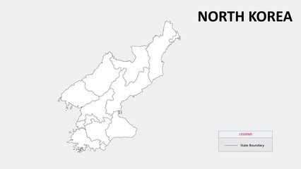 North Korea Map. State map of North Korea. Administrative map of North Korea with states names in outline.