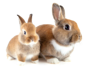 Obraz premium Hase auf vier beinen mit baby isoliert auf weißen Hintergrund, Freisteller 