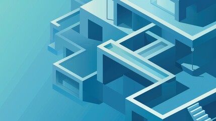 Minimalist isometric background with clean lines and shapes, leaving room for text in the lower right corner