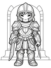 Coloring page for kids, medieval knight