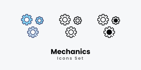 Mechanics icons vector set stock illustration.