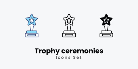 Trophy ceremonies icons vector set stock illustration.