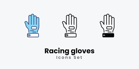 Racing gloves icons vector set stock illustration.