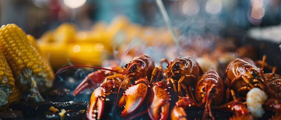 Close up of a crawfish boil