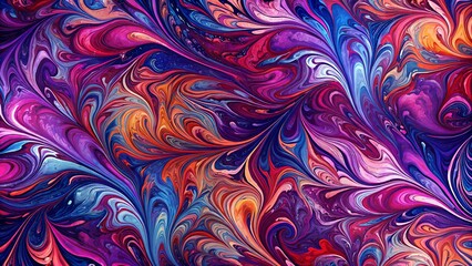 Abstract swirling paint design in purple, blue, and orange tones