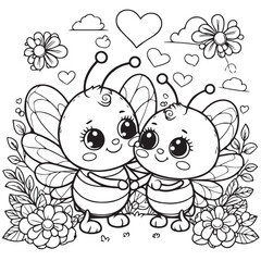 cute bumble bee line illustrations with honeycomb