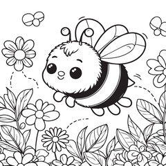 cute bumble bee line illustrations with honeycomb