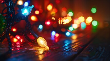 Colorful Christmas lights creating a festive and cozy atmosphere, ideal for holiday decorations and celebrations.