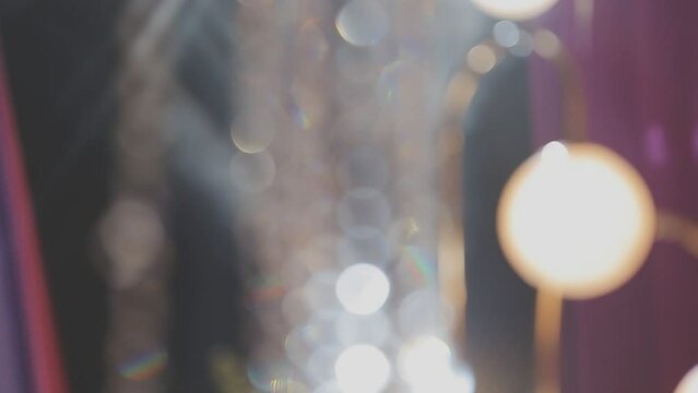 Lights and lanterns in the night. Bokeh, Gold, orange bokeh string light background, Diwali bokeh lighting background, Indian wedding night decoration
