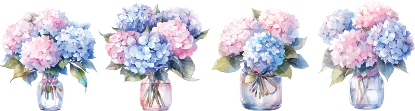 &nbsp;bouquet of hydrangea in vase watercolor clipart

