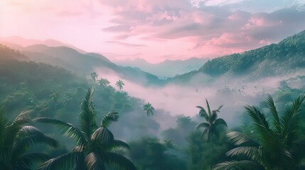 Misty Hills at Dawn: Serene Mountain Landscape with Fog