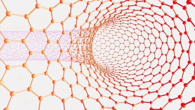 Carbon nanotubes, nanotechnology, loop video, 3d rendering.