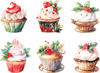  christmas cupcake watercolor clipart
