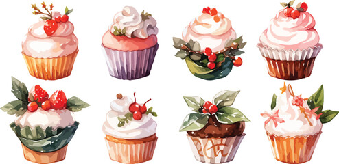  christmas cupcake watercolor clipart
