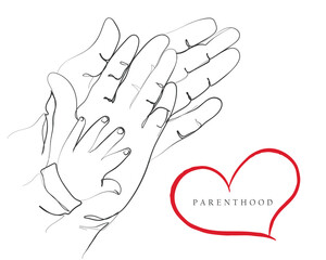 Hand drawn line art vector of parenthood and tender touch of babies. motherhood and fatherhood concept.