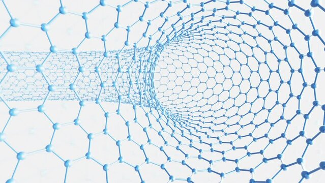 Carbon nanotubes, nanotechnology, loop video, 3d rendering.