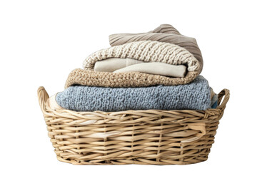 Obraz premium A basket full of clothes is sitting on a white background
