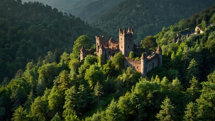 Fototapeta premium The mystical allure of the verdant mountains, where ancient forests thrive and hidden creatures roam ai_generated