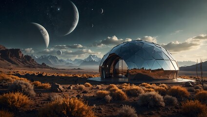 A futuristic hut on a distant planet, where technology and nature coexist seamlessly ai_generated